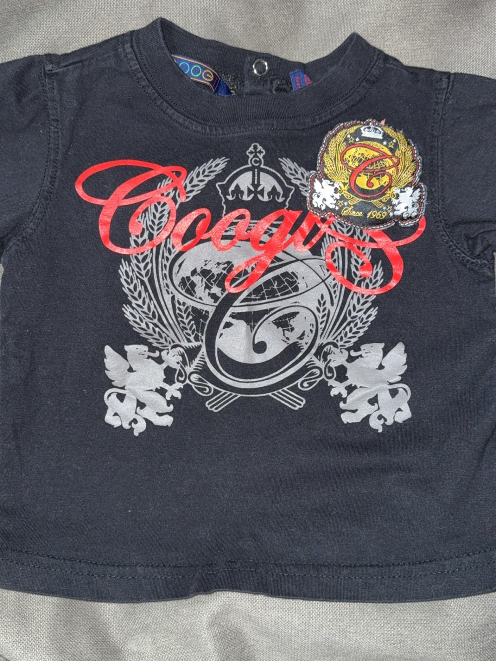 Kids 12 month COOGI Black Tee with Red Script and Silver Crest